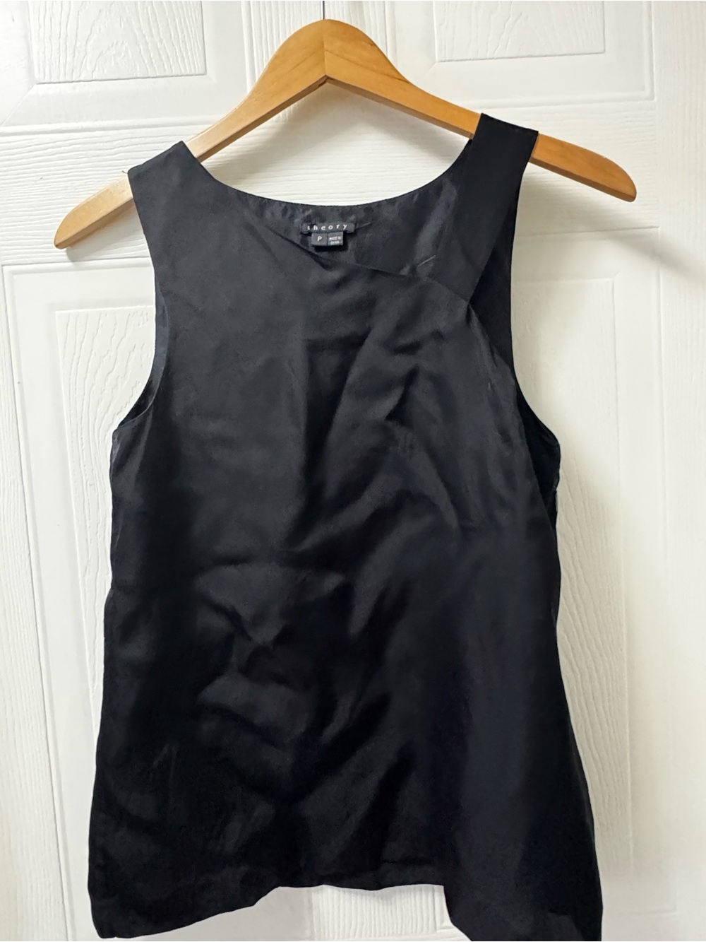 Theory Black Satin Sleeveless Shell Top